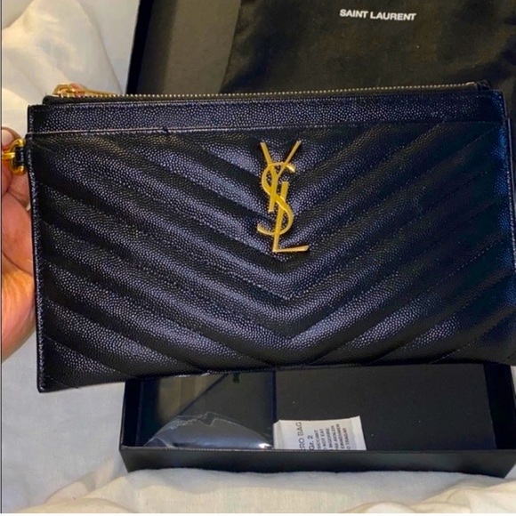 YSL Large Bill Pouch in Black and gold hardware. Good used condition. Authentic. - Picture 1 of 7